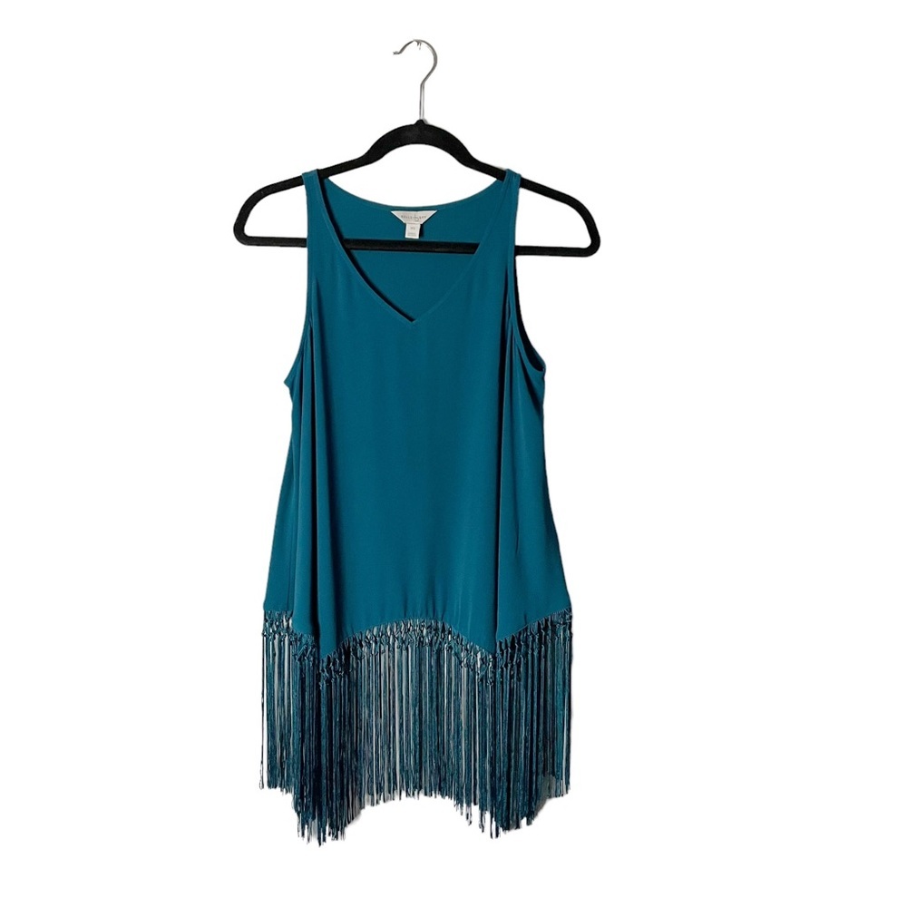 Belle Sky Sheer Sleeveless V Neck Tank Top Blouse Frill Edging Boho Size XS